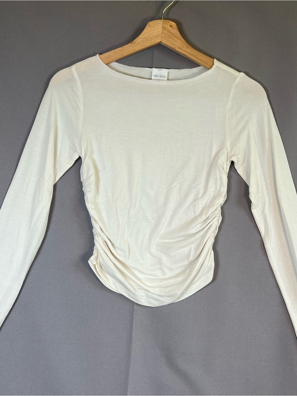 wild fable Women’s XXS Cream Long-Sleeve Ruched Side Top